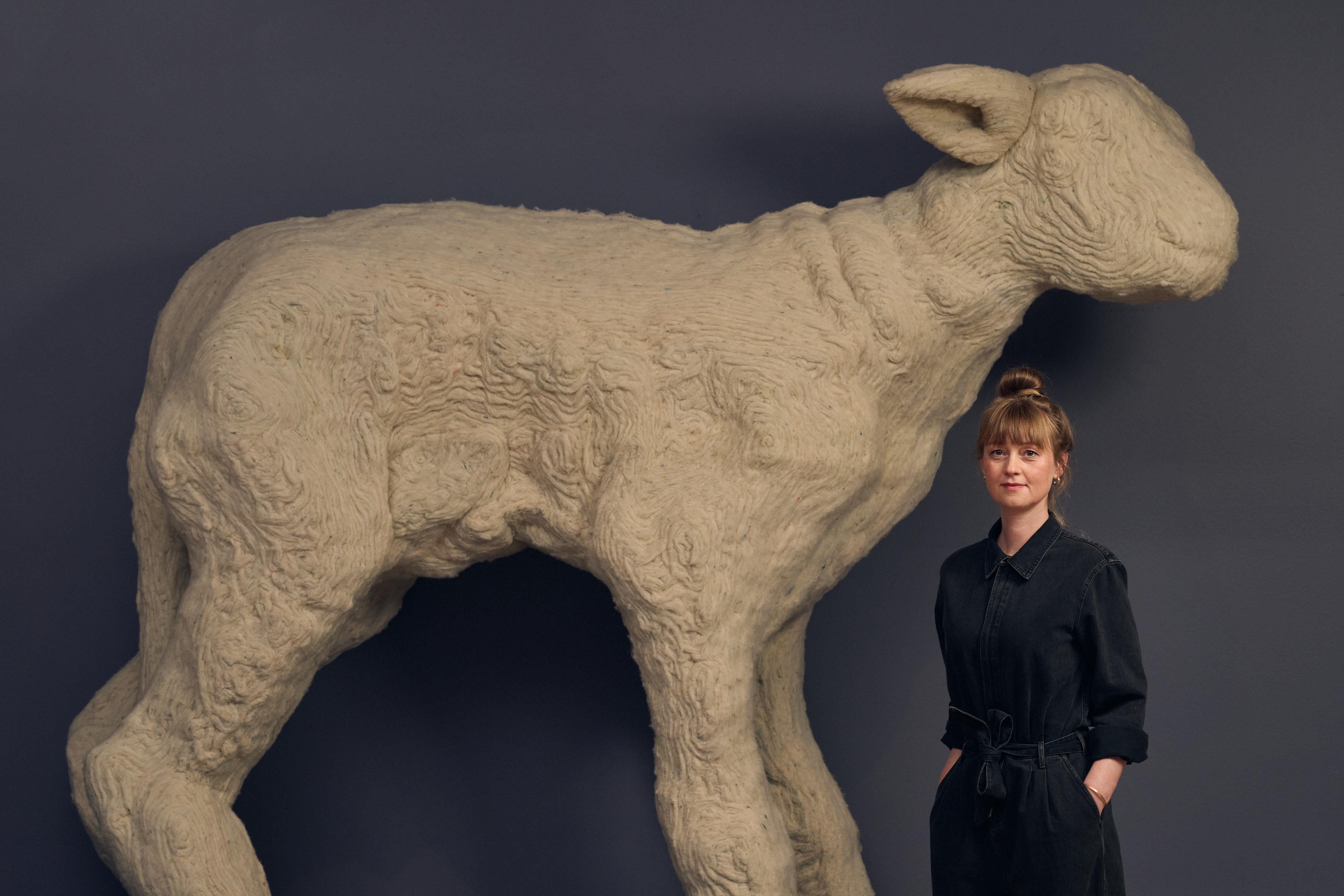 Designer Christien Meindertsma with First there was a mountain 2024 for the MECCA x NGV Women in Design Commission, on display from 3 October 2024 – February 2025 at NGV International, Melbourne. Photo: Eugene Hyland 